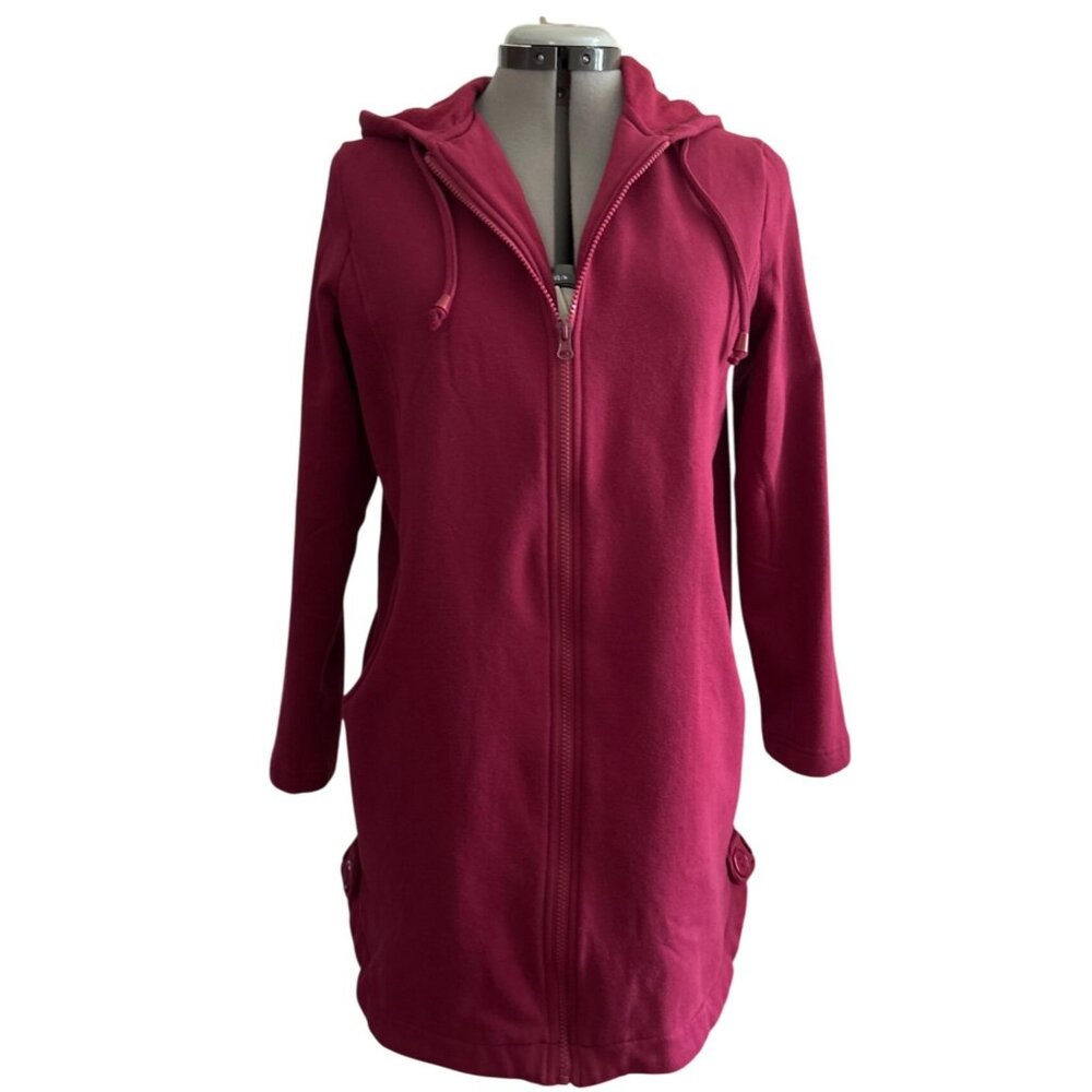 Blair Womens Burgundy Hooded Longline Zip Up Fleece Jacket Size Small